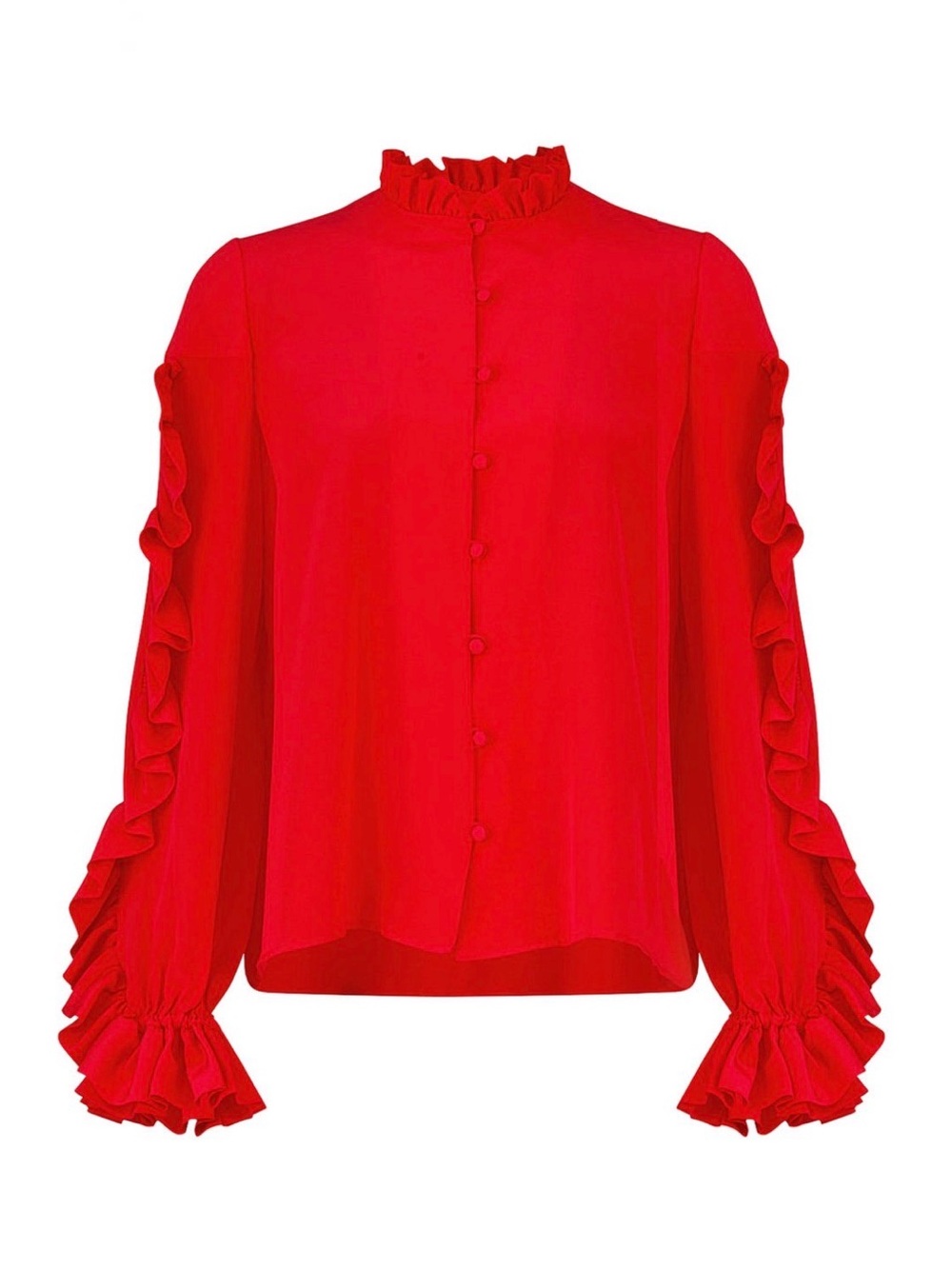 Alexis Rocio Red 100% Silk Ruffle Blouse Top Size M $396